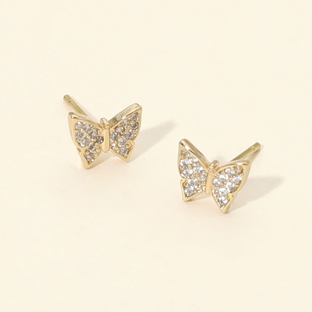 Madeline Love Clear, Gold CZ Pave Sparkling Butterfly Mini Stud Earrings