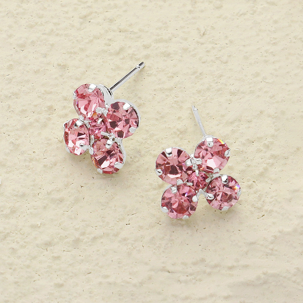 Madeline Love Pink, Silver Flower Stone Stud Earrings