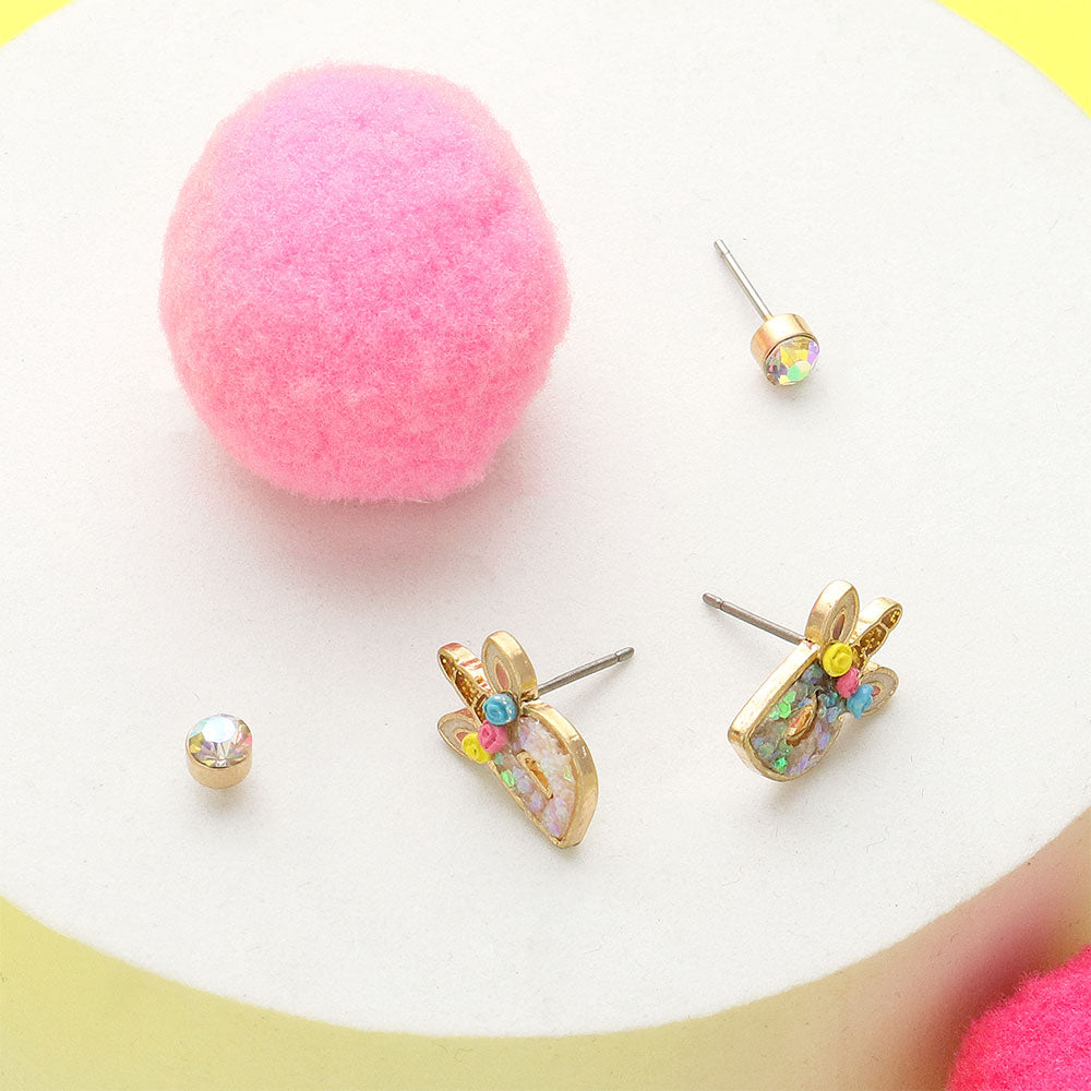 Madeline Love ~K~ 2Pairs - K Round Stone Unicorn Initial Monogram Stud Kids Earrings - extra