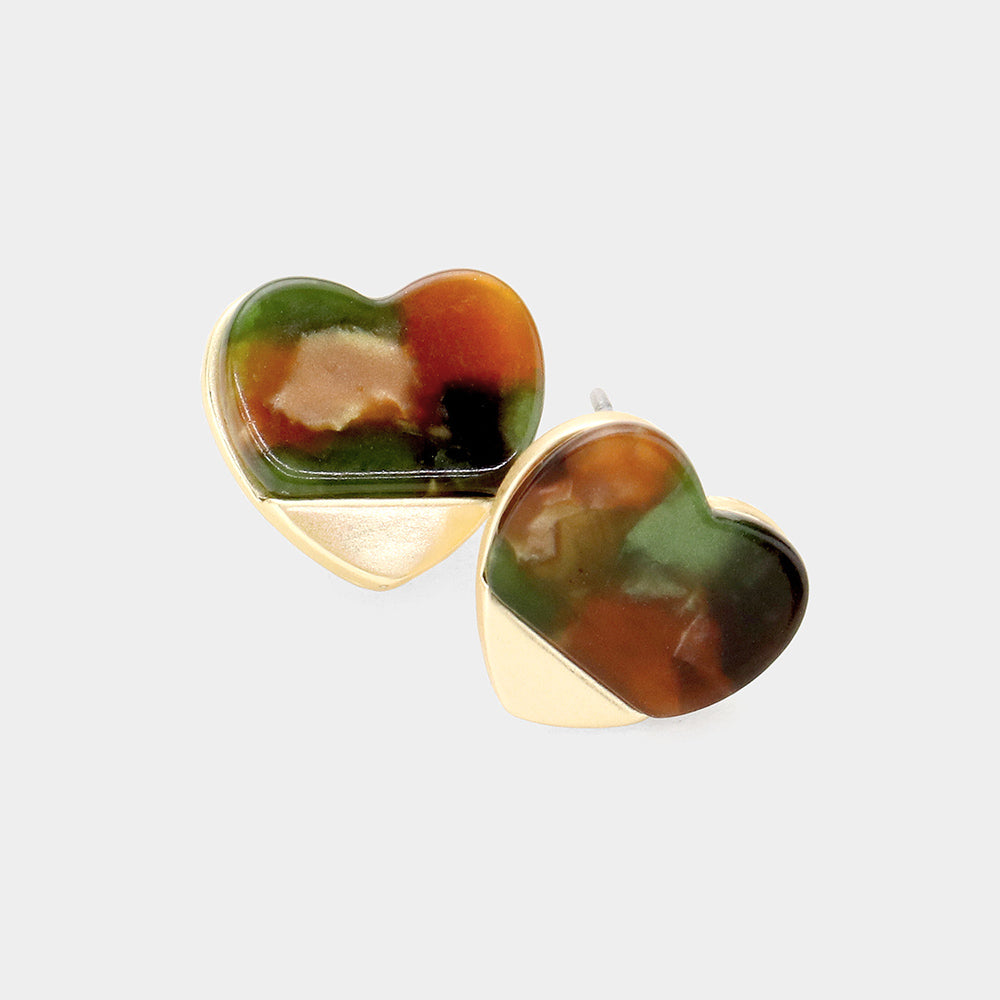 Celluloid Acetate Heart Stud Earrings