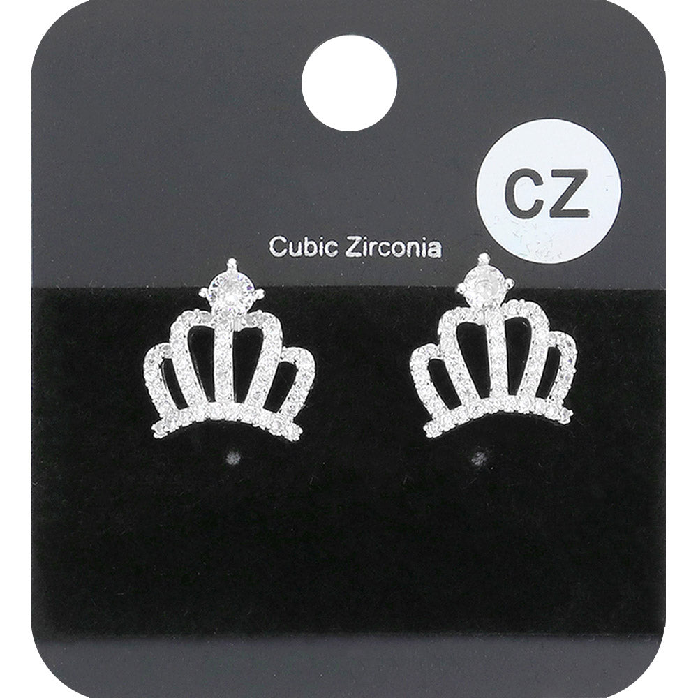 Madeline Love Rhodium CZ Embellished Crown Stud Evening Earrings