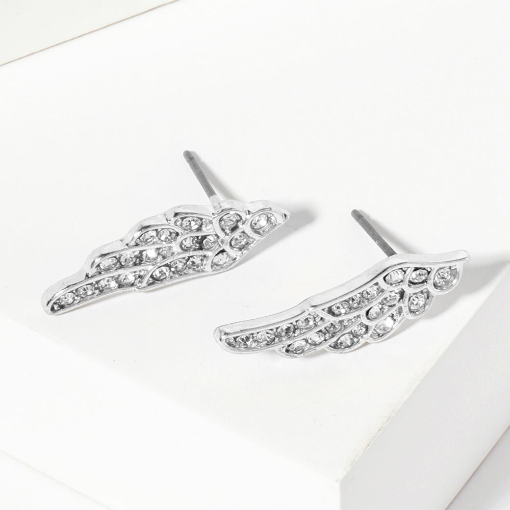 Clear, Rhodium Crystal Wing Stud Earrings