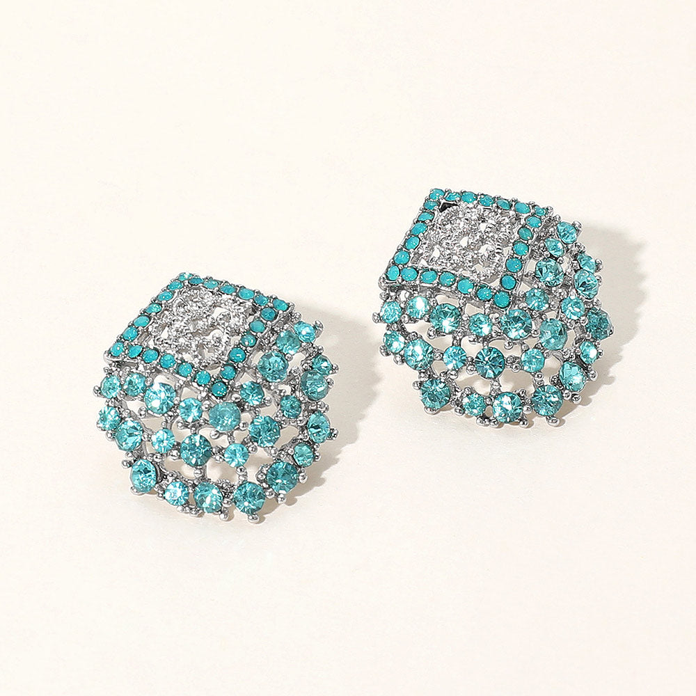 Madeline Love Aqua, Rhodium Crystal Embellished Stud Earrings