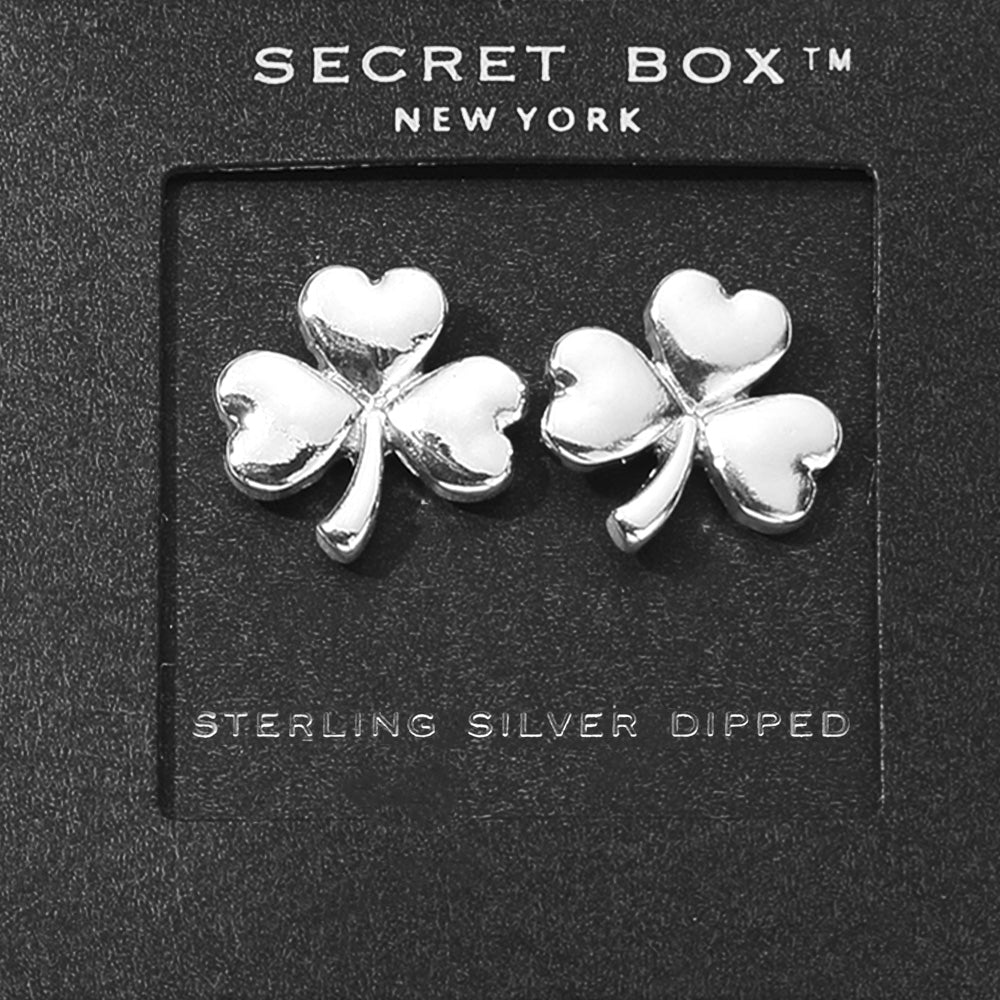 SECRET BOX_14K Gold Dipped Shamrock Clover Stud Earrings perfectly blend style and elegance. Made with high-quality materials, these earrings are not only beautifully designed but also durable. The 14K gold plating adds a touch of luxury, making them the perfect addition to any outfit.