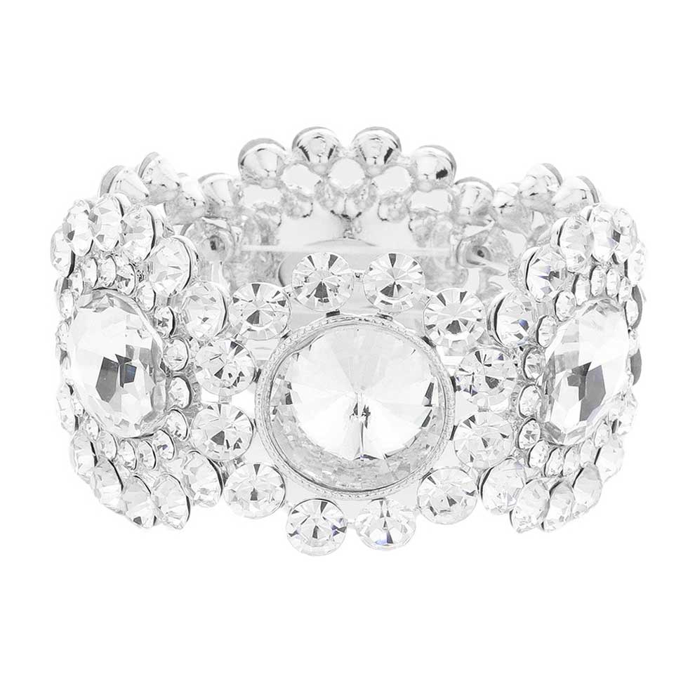 Silver Round Stone Accented Stretch Evening Bracelet, is perfect for any special occasion. Made with precious stones, it offers the perfect balance of sparkle and subtlety. The adjustable stretch band ensures a comfortable fit, making it an ideal accessory for any evening outfit. Perfect occasional gift idea for close ones.