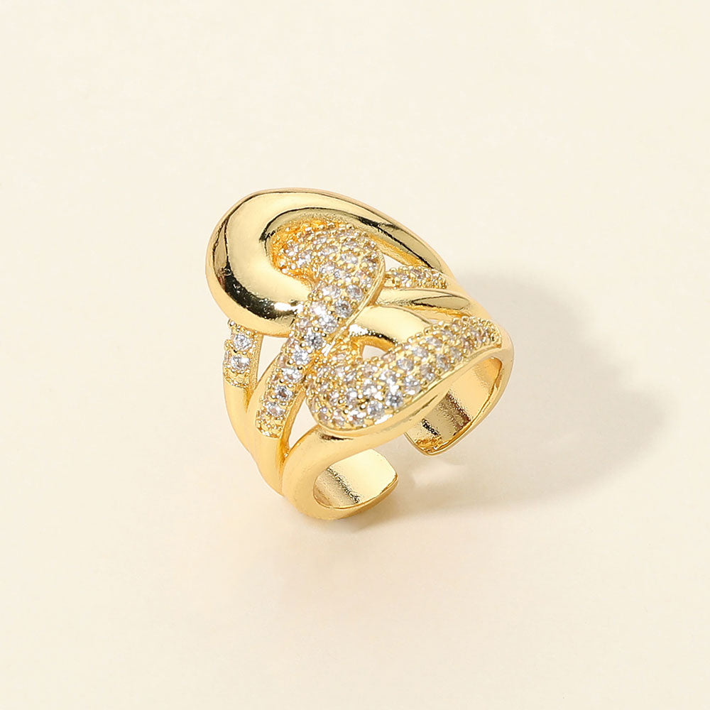 Madeline Love Clear, Gold CZ Pave Interwoven Statement Ring