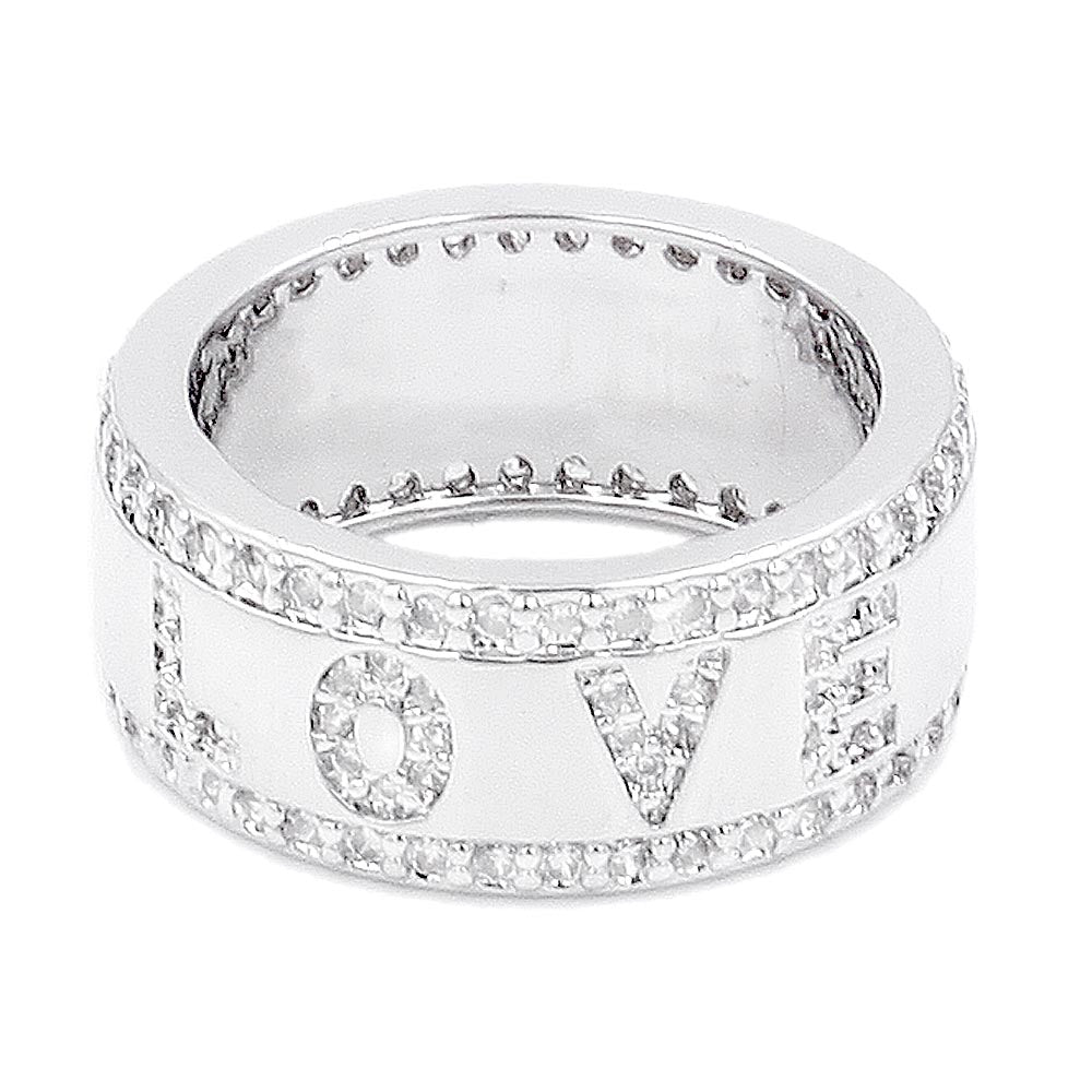 Rhodium Plated CZ Embellished Love Message Ring