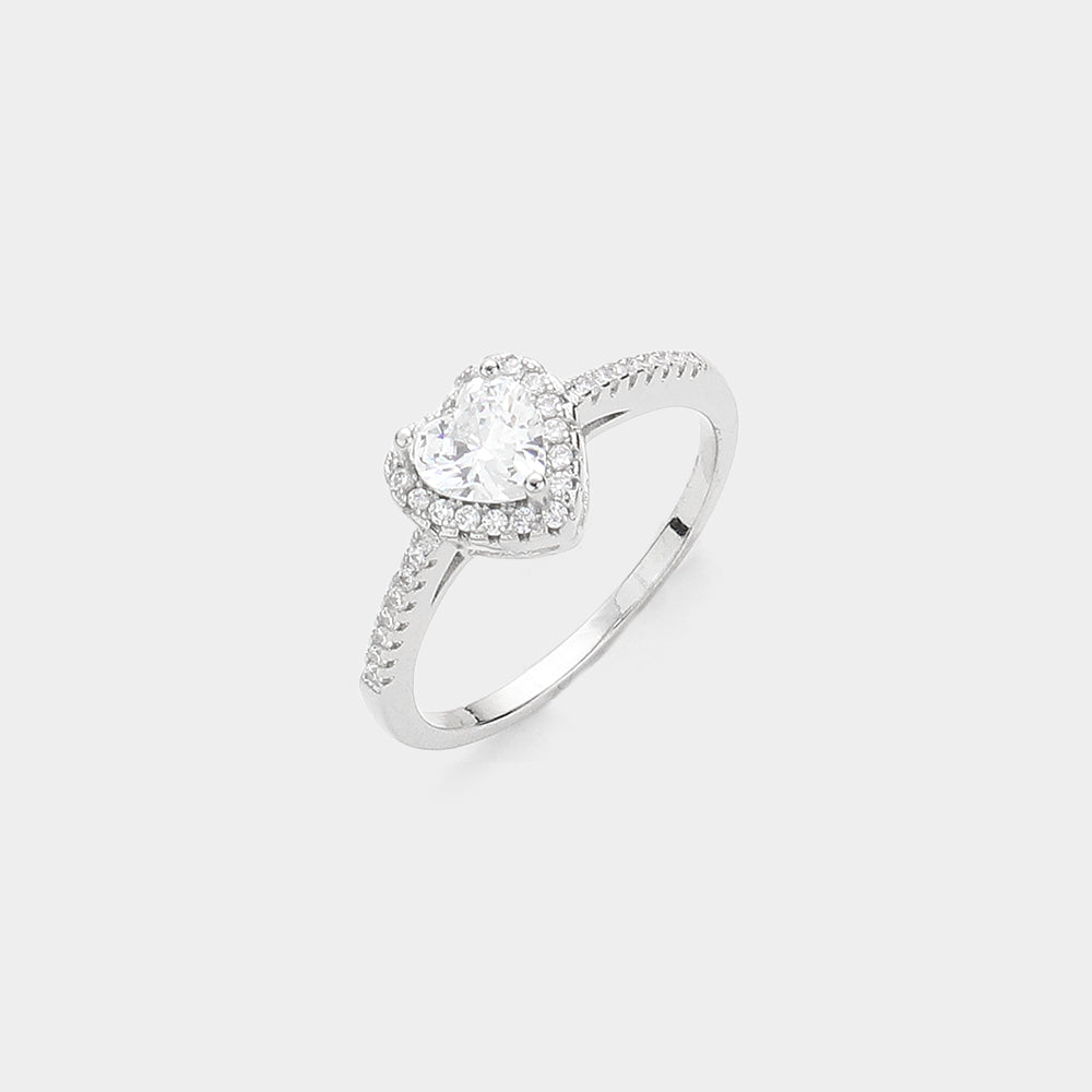 Heart Stone Accented Halo Ring