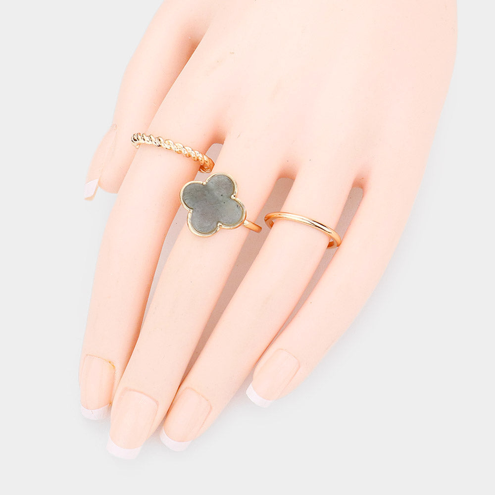 Madeline Love Gray 3PCS - Semi Precious Quatrefoil Metal Band Mixed Rings - Hair Accessories - extra