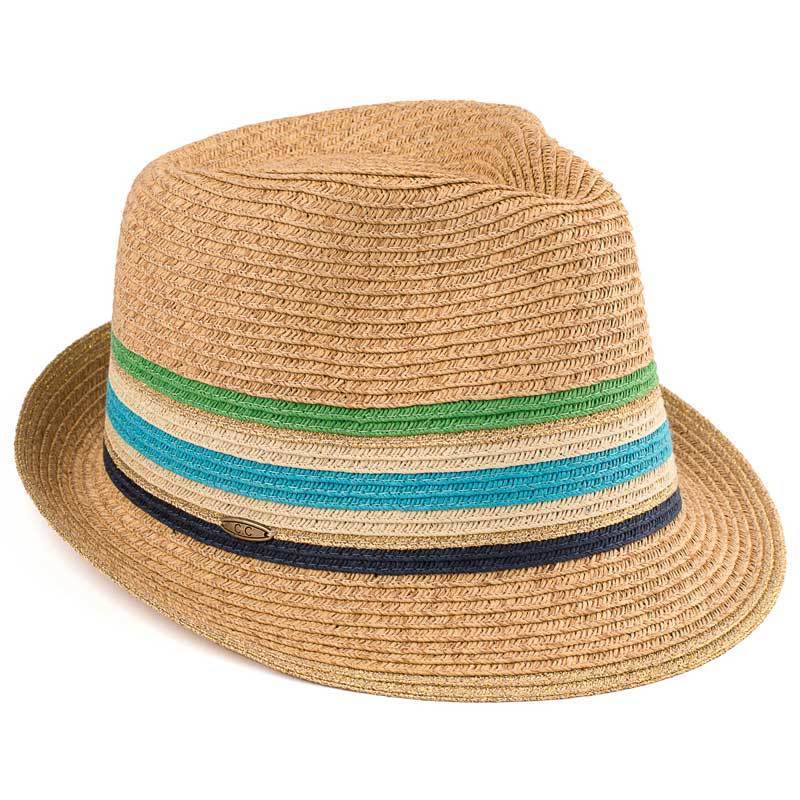 C.C Paper Straw Fedora Hat With Multi Color Band 80% Paper Straw 20% Polyester