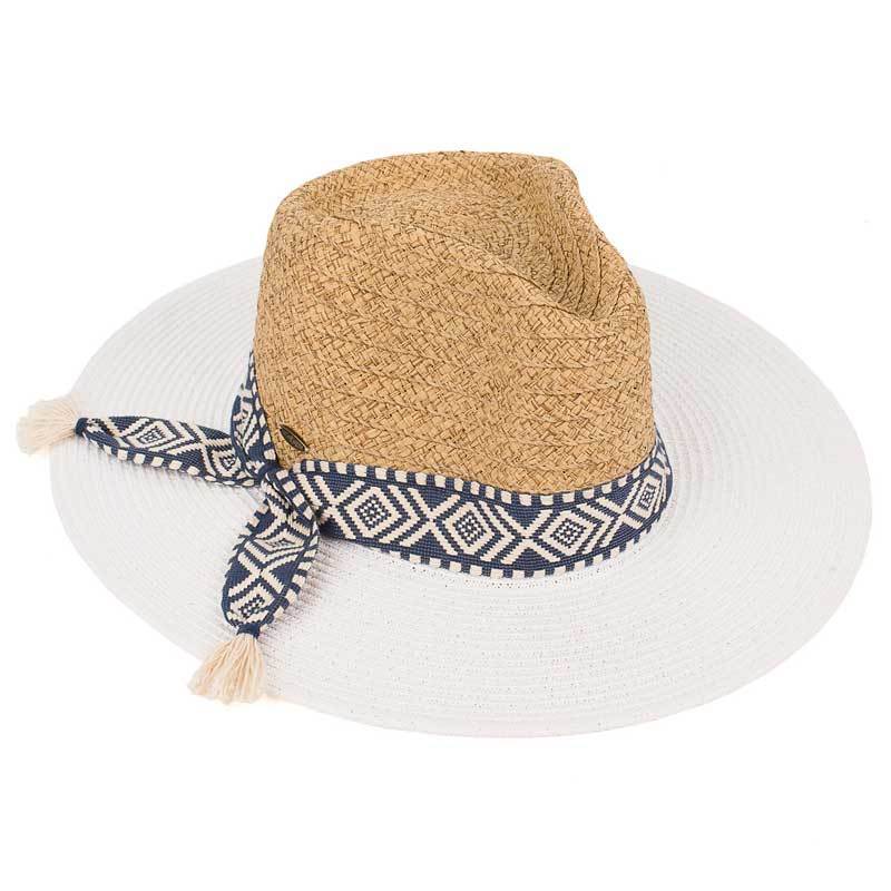 C.C Straw Panama Hat With Aztec Band 80% Paper Straw 20% Polyester