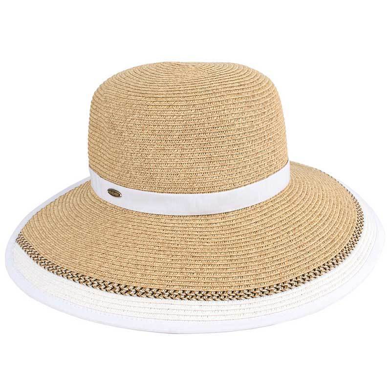 C.C Color Trim Straw Visor Hat With Velcro 80% Paper Straw 20% Polyester