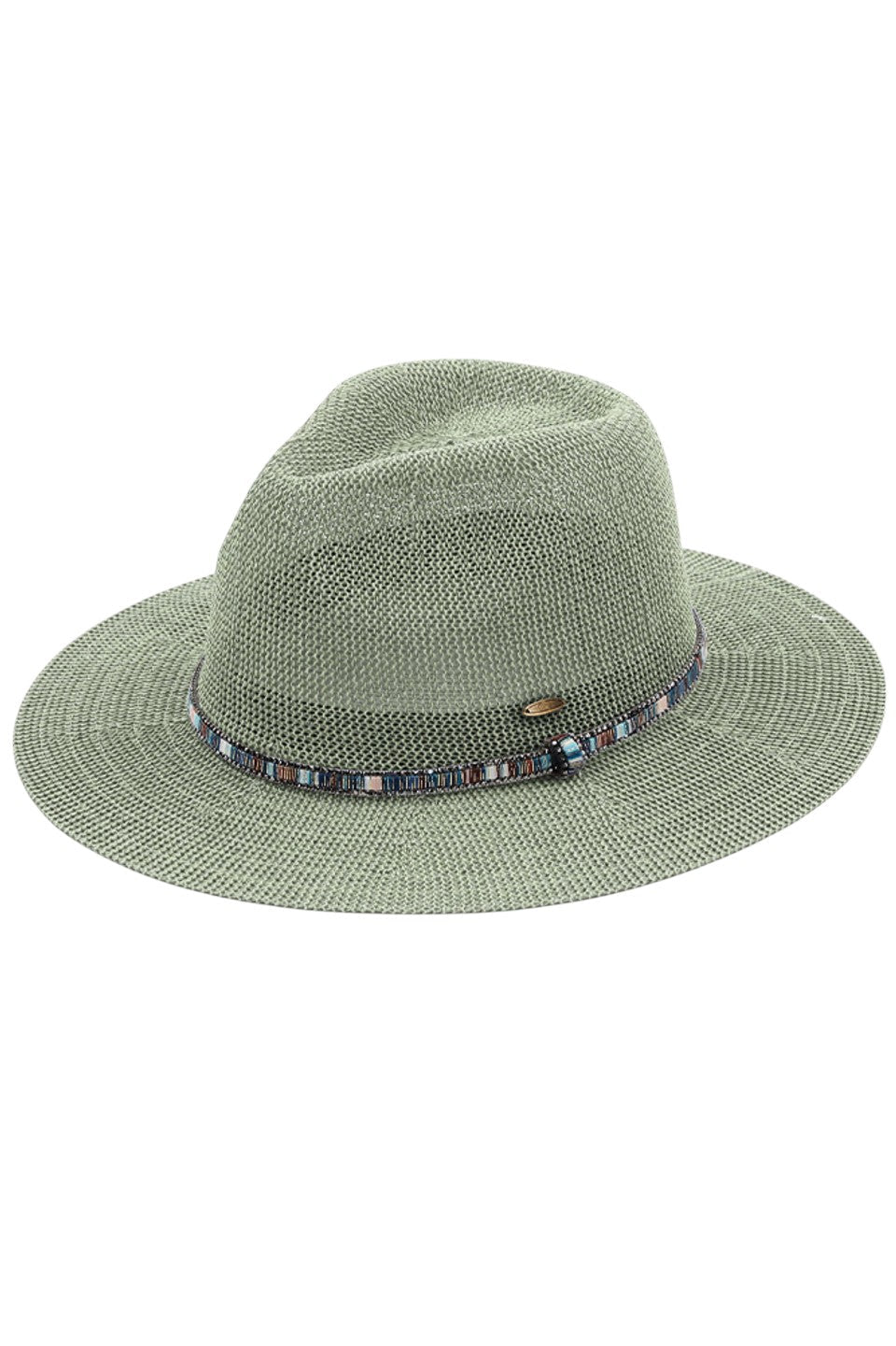 Sage C.C MULTI-THREAD RHINESTONE TRIM BAND PANAMA HAT is a must-have accessory for any fashion-forward individual. Crafted with multi-threaded material and adorned with stunning rhinestone trim, this hat adds a touch of elegance to any outfit. With its versatile design, it's perfect for any occasion and provides excellent sun protection.