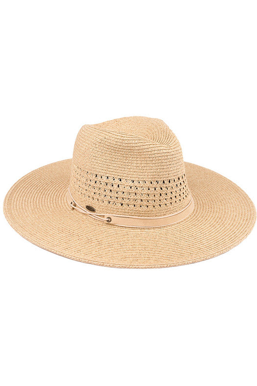 C.C Faux Leather String Paper Straw Panama Hat