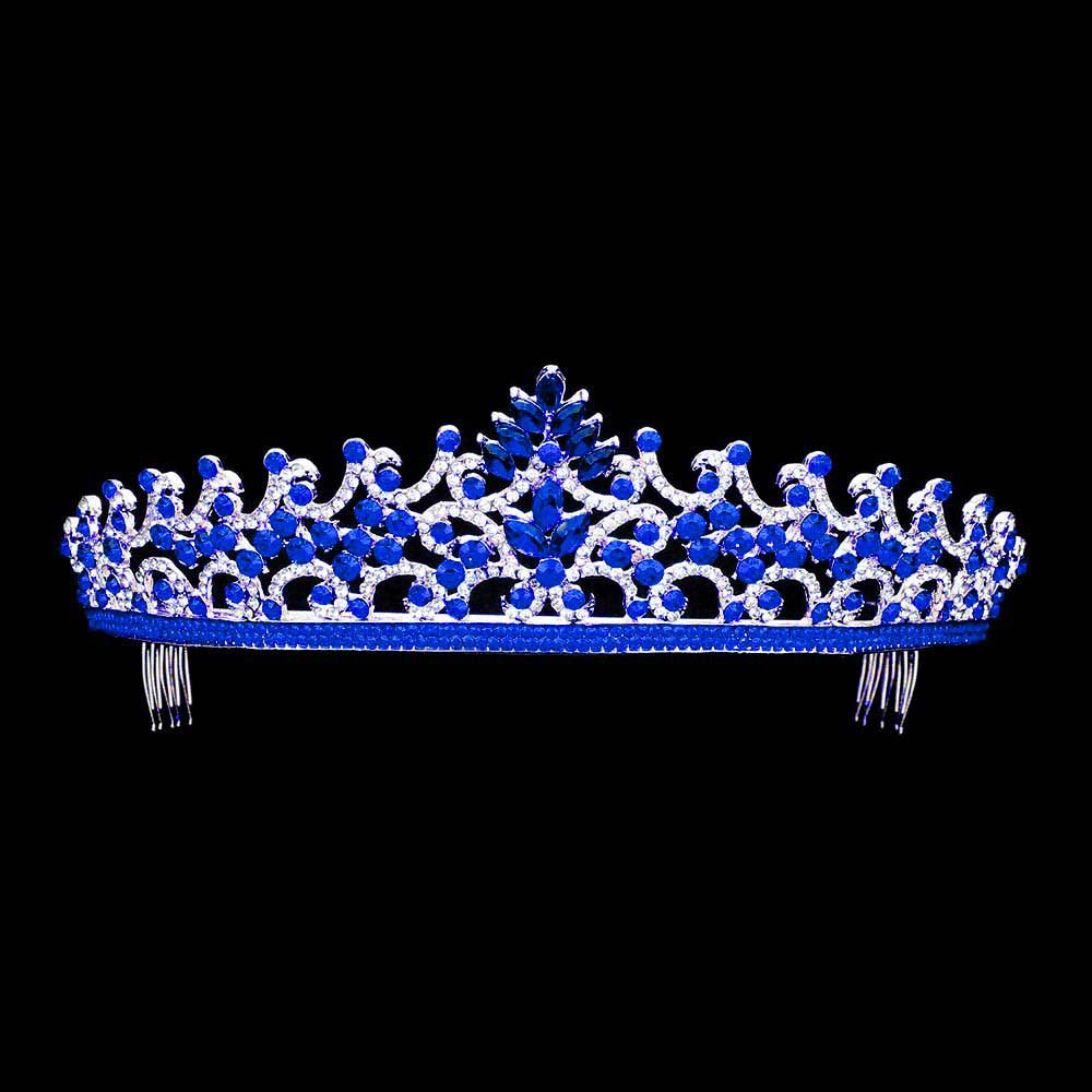 Sapphire Marquise Round Stone Embellished Princess Tiara, this awesome princess tiara will make you the ultimate royal beauty and make you absolutely stand out to receive the best compliments on special occasions. It perfectly adds luxe to your outfit and makes you more gorgeous. It's easy to put on & off and durable. The stunning hair accessory is really beautiful, Pretty, and lightweight.