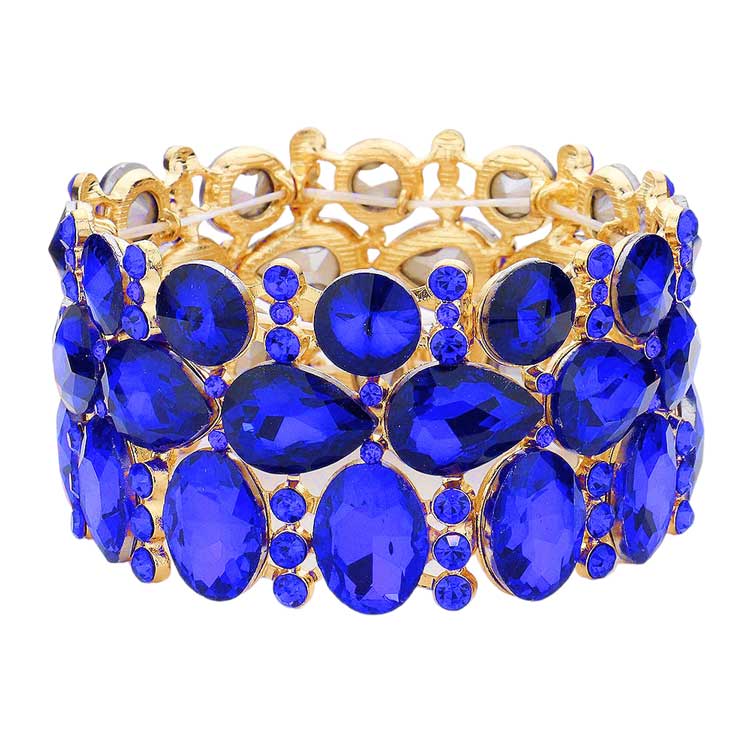 Sapphire Multi Stone Cluster Evening Stretch Bracelet classy glass bracelet adds a gorgeous glow to your special occasion ensemble for a polished look. Birthday Gift, Anniversary, Valentine's Day, Christmas, Navidad, Cumpleanos, Mother's Day, Prom, Wedding Bridal, Quinceanera, Sweet 16, Novias, Dia de Madre, Novia