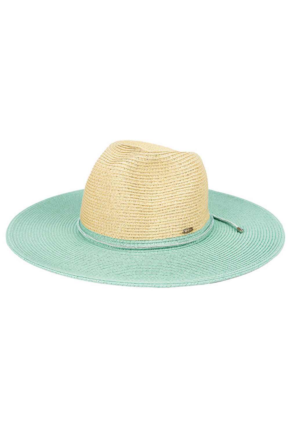 Seaform The C.C Two Tone Panama Sun Hat combines classic style with practical sun protection. Crafted from a breathable blend of 80% paper and 20% polyester, this lightweight hat keeps you cool during warm weather while maintaining its shape. The two-tone design adds visual interest, complemented by a decorative band around the crown. With a 4" brim and 4" crown height, this hat offers excellent UV coverage for your face and neck. The generous 22.6" circumference fits most head sizes comfortably. One-size-f
