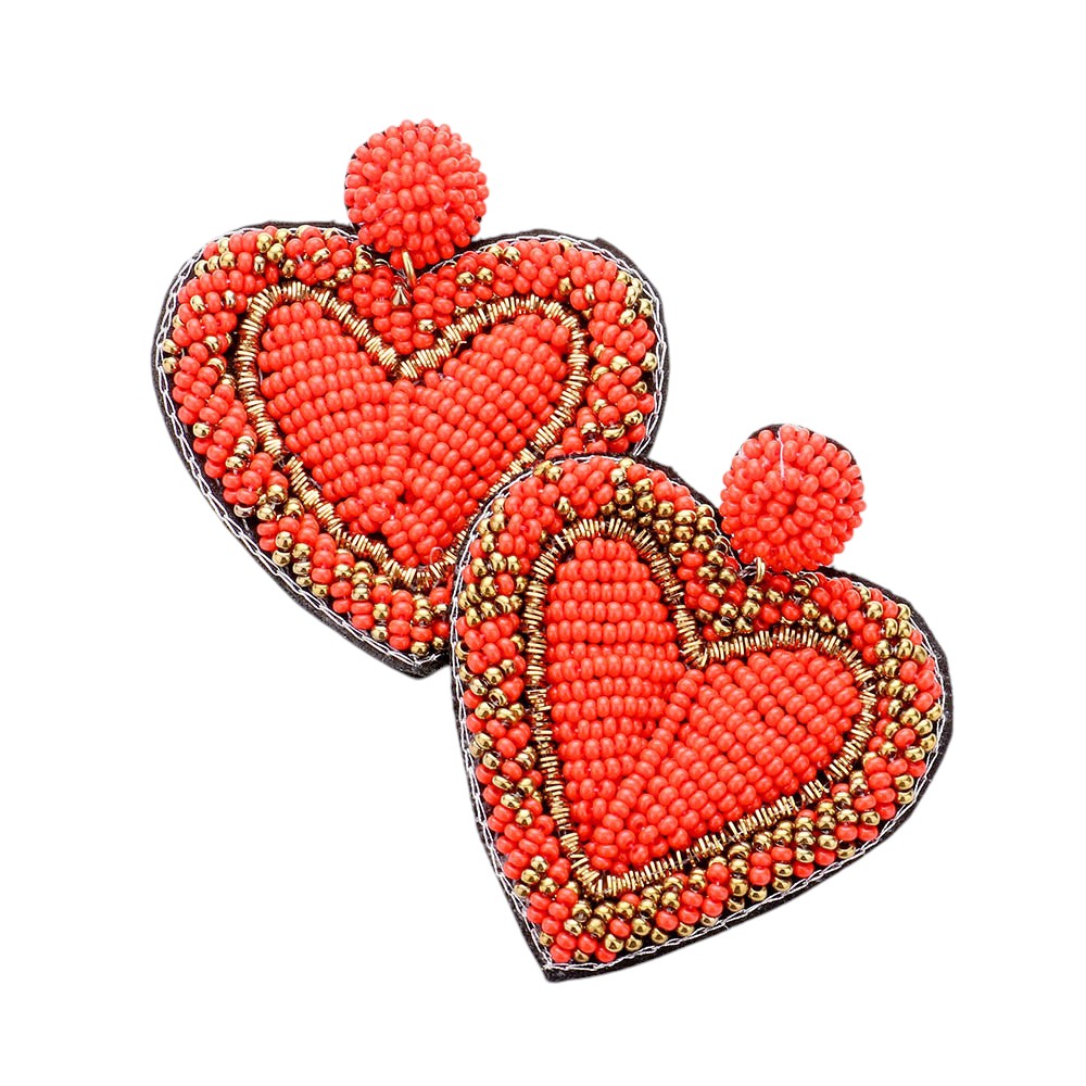 Red Seed Bead Heart Earrings are handcrafted with tiny seed beads, making them lightweight and comfortable to wear. Perfect for adding a touch of whimsy to any outfit, these earrings are ideal for everyday wear or special occasions. The unique heart shape adds a romantic and playful touch to your look.