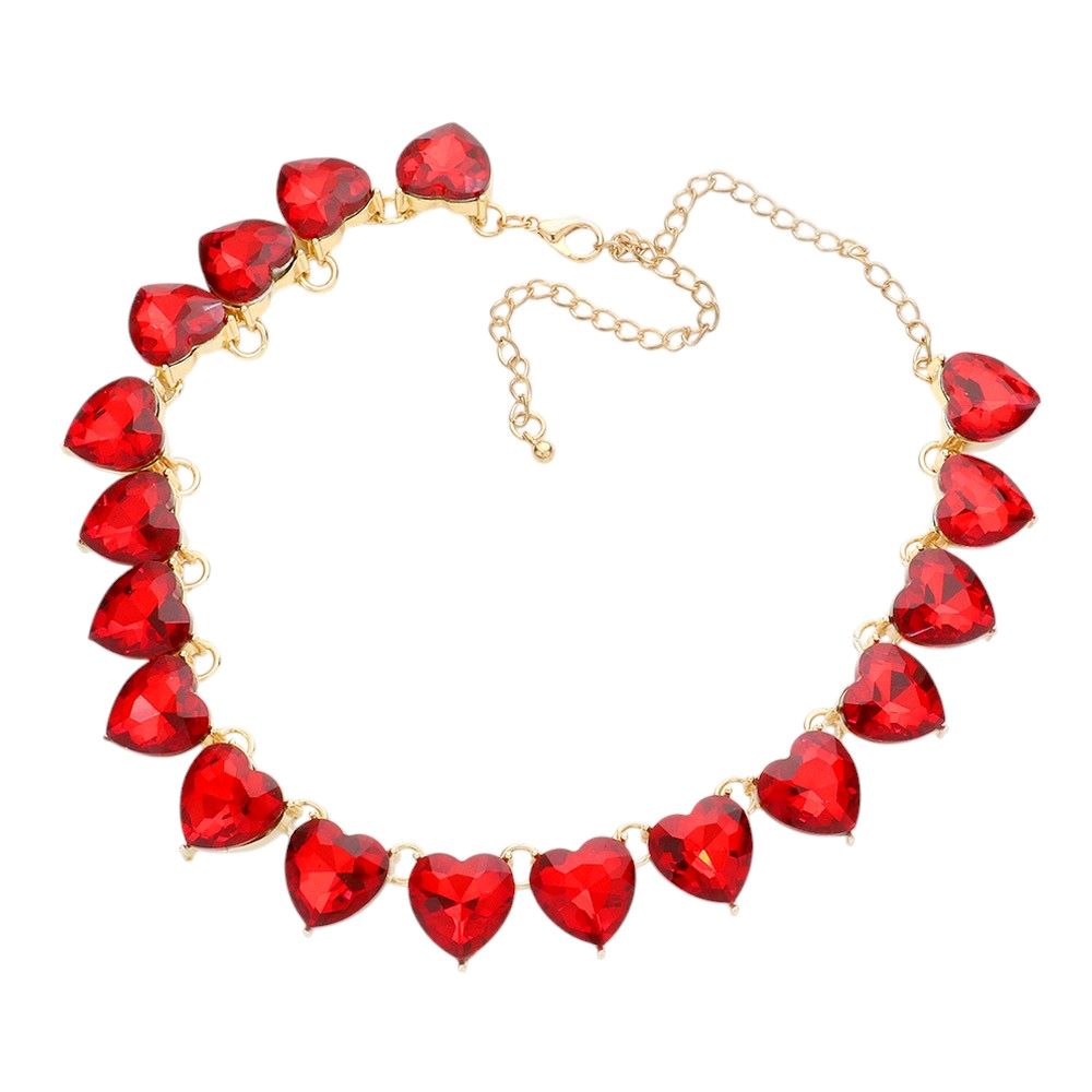 Siam-Heart Stone Link Evening Necklace, put on a pop of color to complete your ensemble. Perfect for adding just the right amount of shimmer & shine and a touch of class to special events. Perfectly lightweight for all-day wear. Perfect Birthday Gift, Anniversary Gift, Mother's Day Gift, or Valentine's Day Gift.