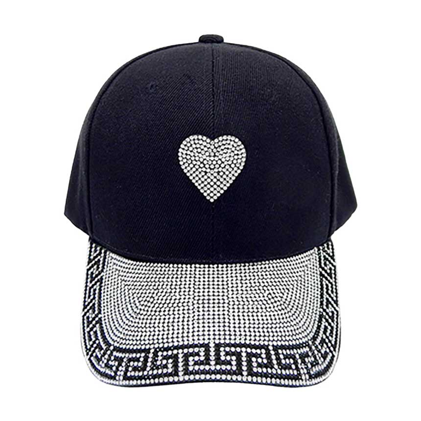 Silver Bling Heart Accented Greek Patterned Baseball Cap, keep your styles on even when you are relaxing at the pool or playing at the beach. Large, comfortable, and perfect for keeping the sun off of your face and neck. Ideal for travelers who are on vacation or just spending some time in the great outdoors.