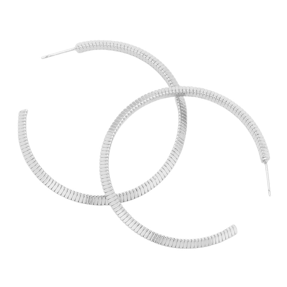 Silver 2 Inch Textured Brass Metal Hoop Earrings, turn your ears into a chic fashion statement with these brass metal hoop earrings! The beautifully crafted design adds a gorgeous glow to any outfit. Put on a pop of color to complete your ensemble in perfect style. These adorable textured earrings are bound to cause a smile.