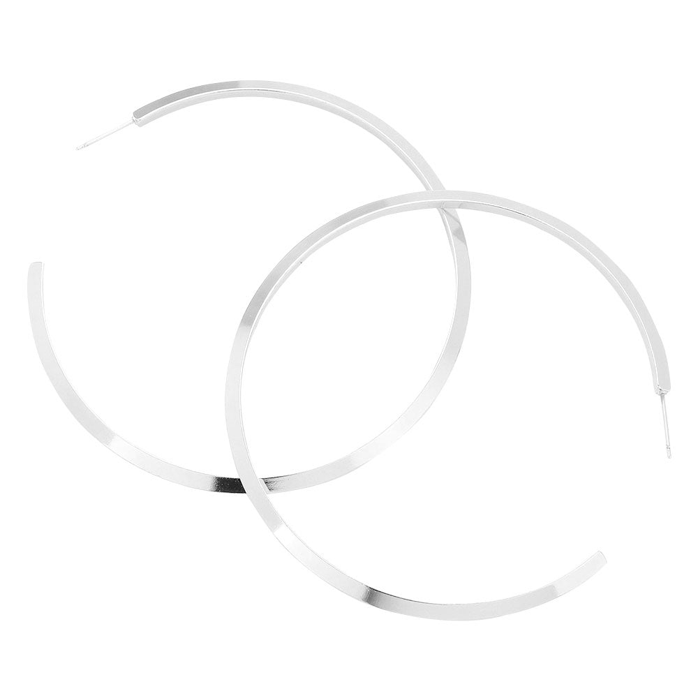 Silver 2.8 Inch Brass Metal Hoop Earrings, enhance your attire with these brass metal hoop earrings to show off your fun trendsetting style. Turn your ears into a chic fashion statement with these brass metal hoop earrings! An excellent choice for wearing at outings, parties, events, or any meaningful occasion.