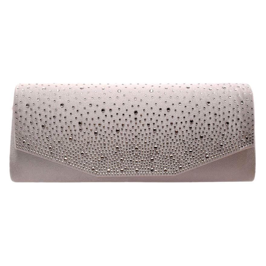 Bling Solid Rectangle Evening Clutch Crossbody Bag - Silver - Crossbody Bags