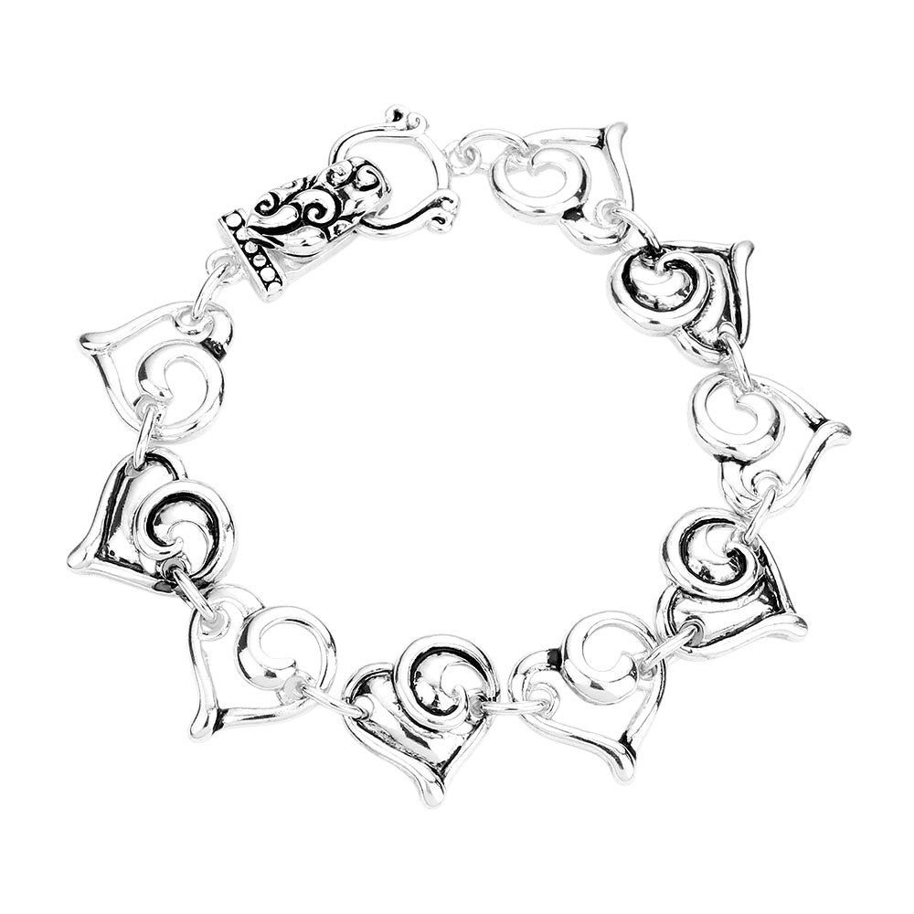 Filigree Heart Magnetic Bracelet - Silver Burnished - Bracelets