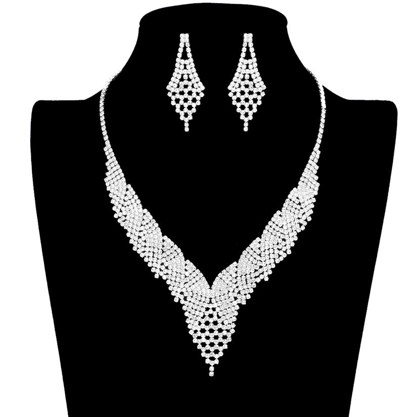Shimmery Rhinestone Pave Necklace Earring Set