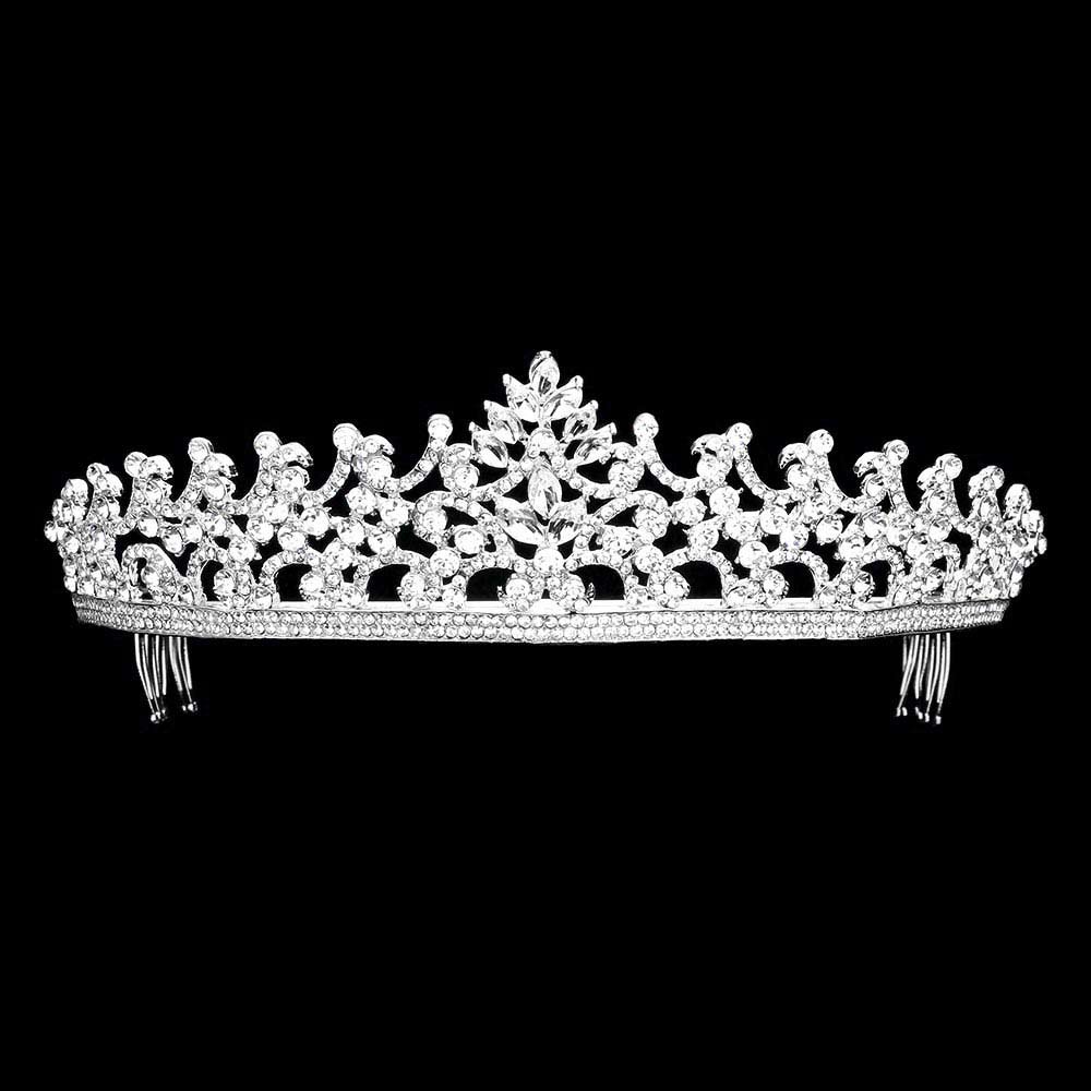 Silver Marquise Round Stone Embellished Princess Tiara, this awesome princess tiara will make you the ultimate royal beauty and make you absolutely stand out to receive the best compliments on special occasions. It perfectly adds luxe to your outfit and makes you more gorgeous. It's easy to put on & off and durable. The stunning hair accessory is really beautiful, Pretty, and lightweight.