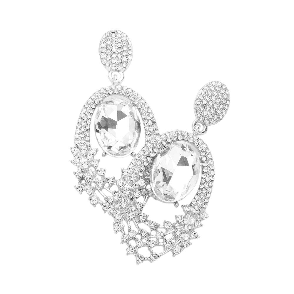 Silver Oval Stone Accented Dangle Evening Earrings, offer a classic silhouette with a modern twist. These earrings are sure to eye-catching element to any outfit. An excellent choice for wearing at outings, parties, events, etc. Awesome gift for birthdays, anniversaries, wives, girlfriends, lovers, friends, and mothers.