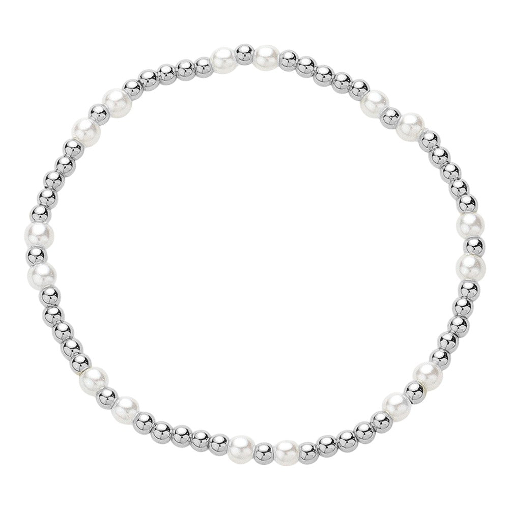 Silver Pearl Stainless Steel Ball Beaded Stretch Bracelet is the perfect accessory for any outfit. The mix of pearls and stainless steel balls adds a touch of elegance, while the stretch design ensures a comfortable fit. Expertly crafted with high-quality materials, this bracelet is both stylish and durable.