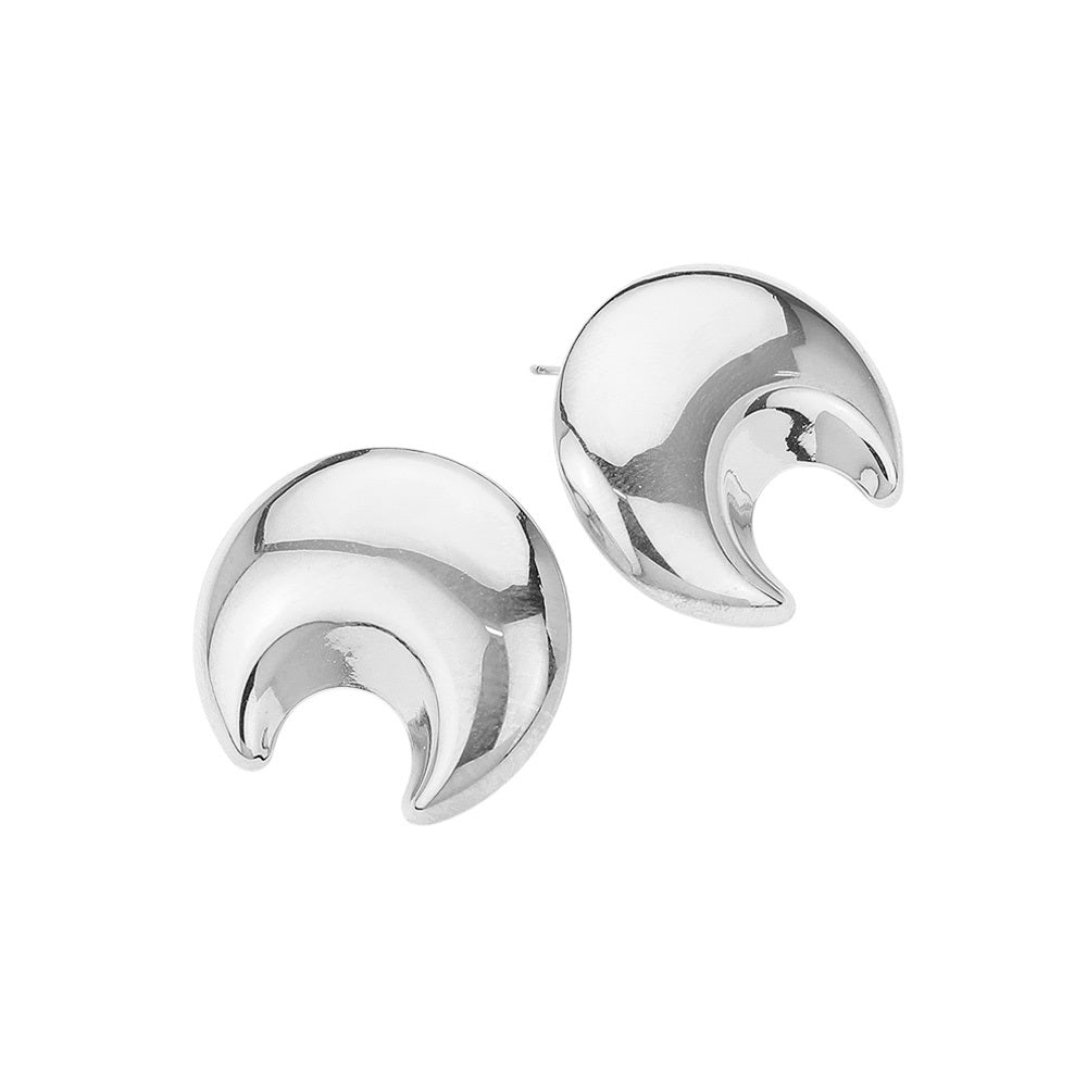 Stainless Steel Dome Crescent Earrings - Silver - Earrings