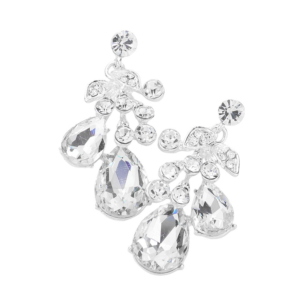 Silver Teardrop Stone Cluster Dangle Evening Earrings, these stunning pieces feature an elegant design and shimmering metal accents. Perfect for special occasions, they are sure to add style and elegance to any look, these earrings are sure to make a lasting impression. Gift a pair of these to someone you love.