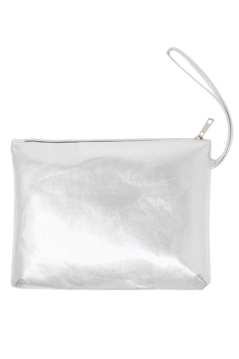 Silver Elevate your evening look with this stunning Solid Metallic Clutch. Crafted from premium PU material, it delivers a sleek, polished finish that catches the light beautifully. The versatile design measures 11" x 8" with a convenient 7" strap, making it perfect for cocktail events, dinners, or nights out. Compact yet spacious enough for essentials, this clutch pairs effortlessly with any outfit. A timeless accessory that adds instant sophistication to your collection.
