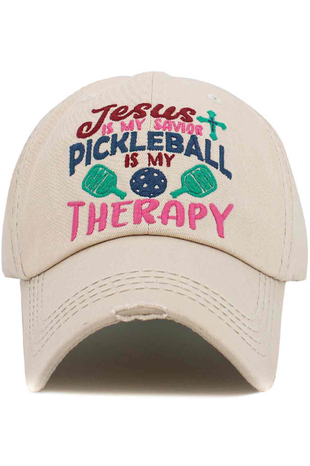 Stone The “JESUS IS MY SAVIOR PICKLEBALL” Vintage Baseball Cap features a faith-inspired slogan paired with a classic, worn-in vintage look for everyday wear. Made from durable, comfortable fabric with an adjustable fit, it’s perfect for casual outings, pickleball games, or showing your beliefs in style.