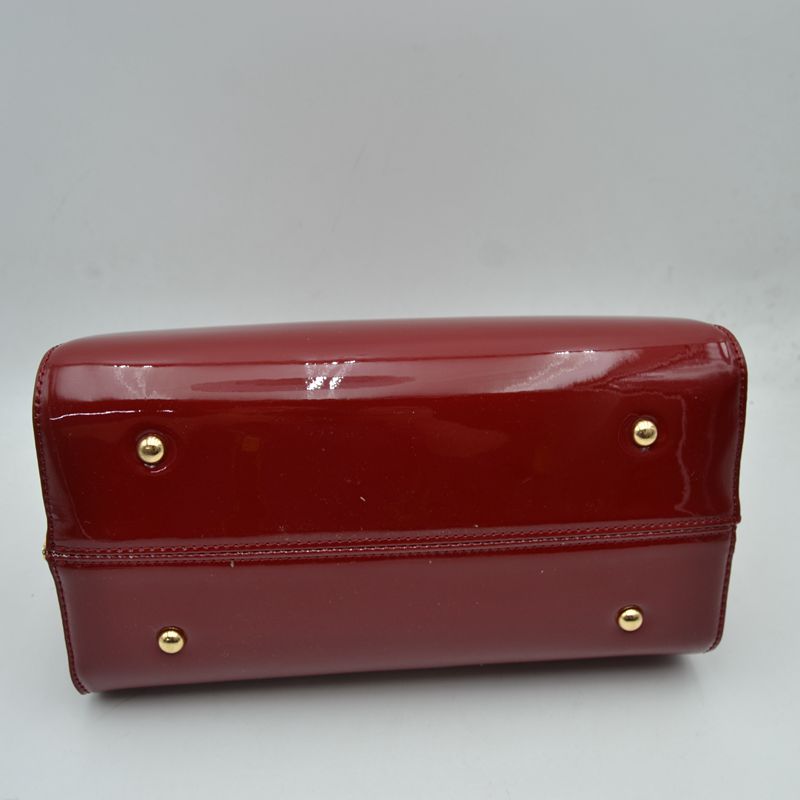 Glossy Patent Leather Barrel Handbag with Scarf-Wrapped Handle - Red - Barrel
