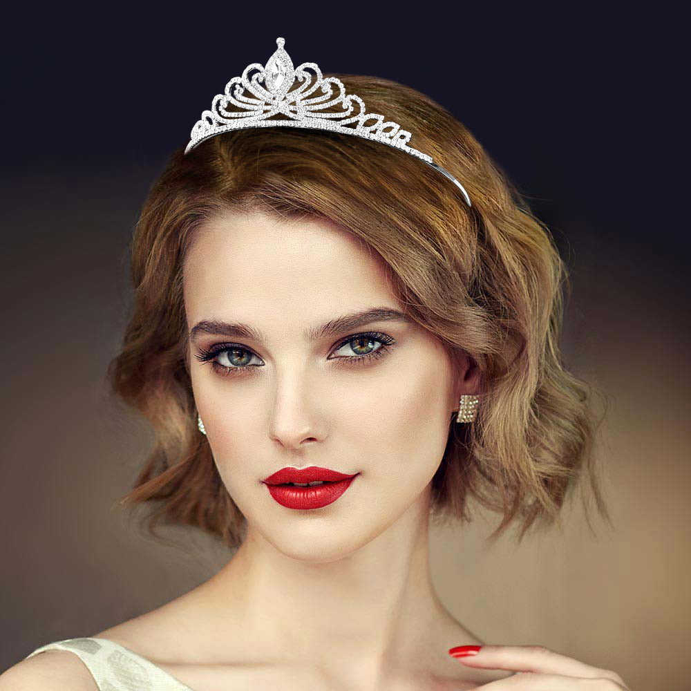 Madeline Love Clear, Silver Elegant Rhinestone Pave Crystal Pageant Princess Tiara - Hair Accessories