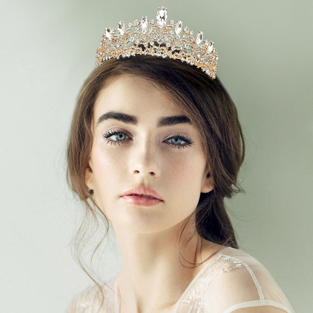 Madeline Love Clear, Gold Marquise Stone Custer Accent Princess Tiara - Hair Accessories