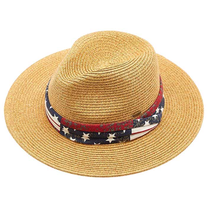 C.C Fedora With American Flag Printed Band Trim