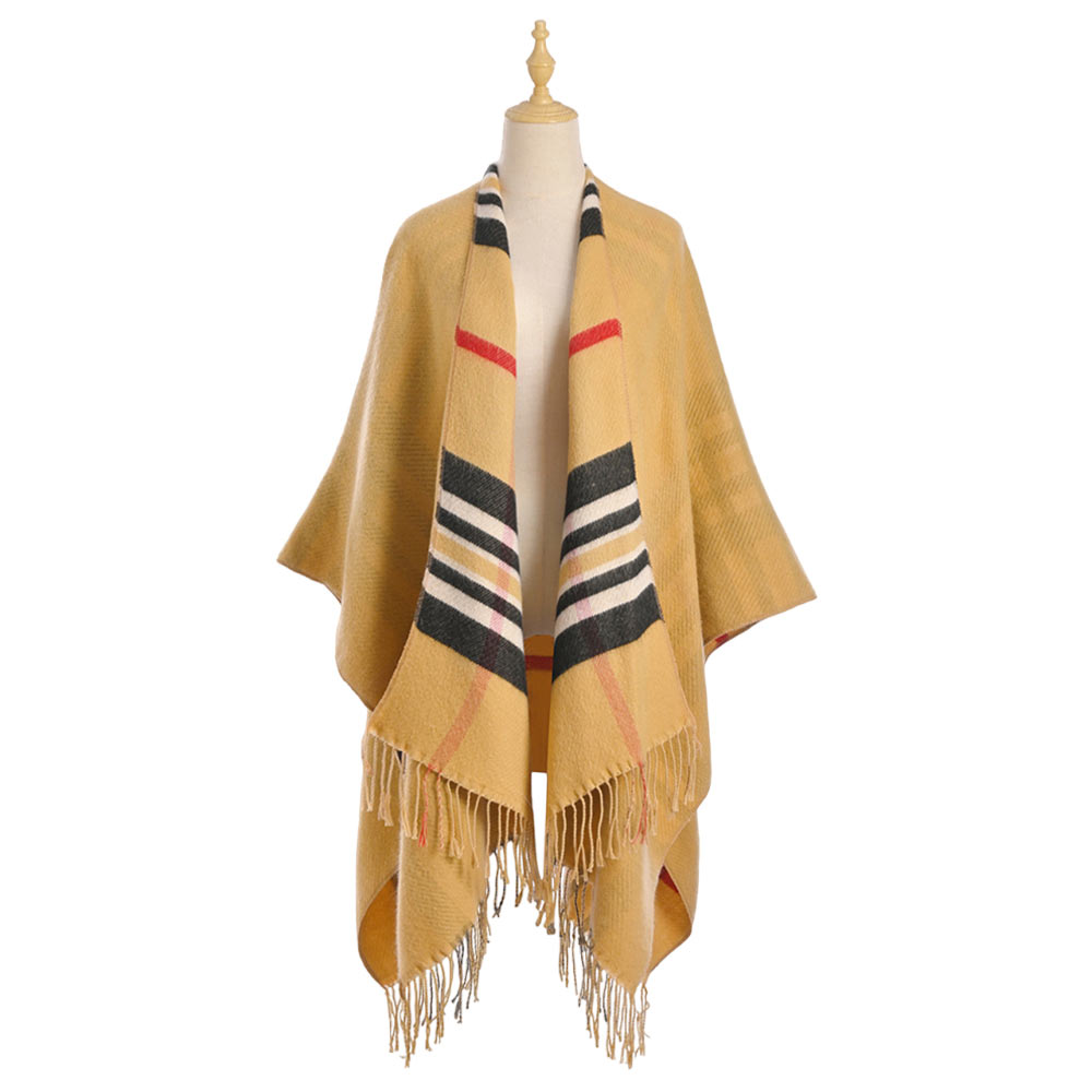 Tan Plaid Check Patterned Tassel Poncho, With the latest trend in ladies' outfit cover-up! the high-quality knit poncho is soft, comfortable, and warm but lightweight. It's perfect for your daily, casual, party, evening, vacation, and other special events outfits. A fantastic gift for your friends or family.