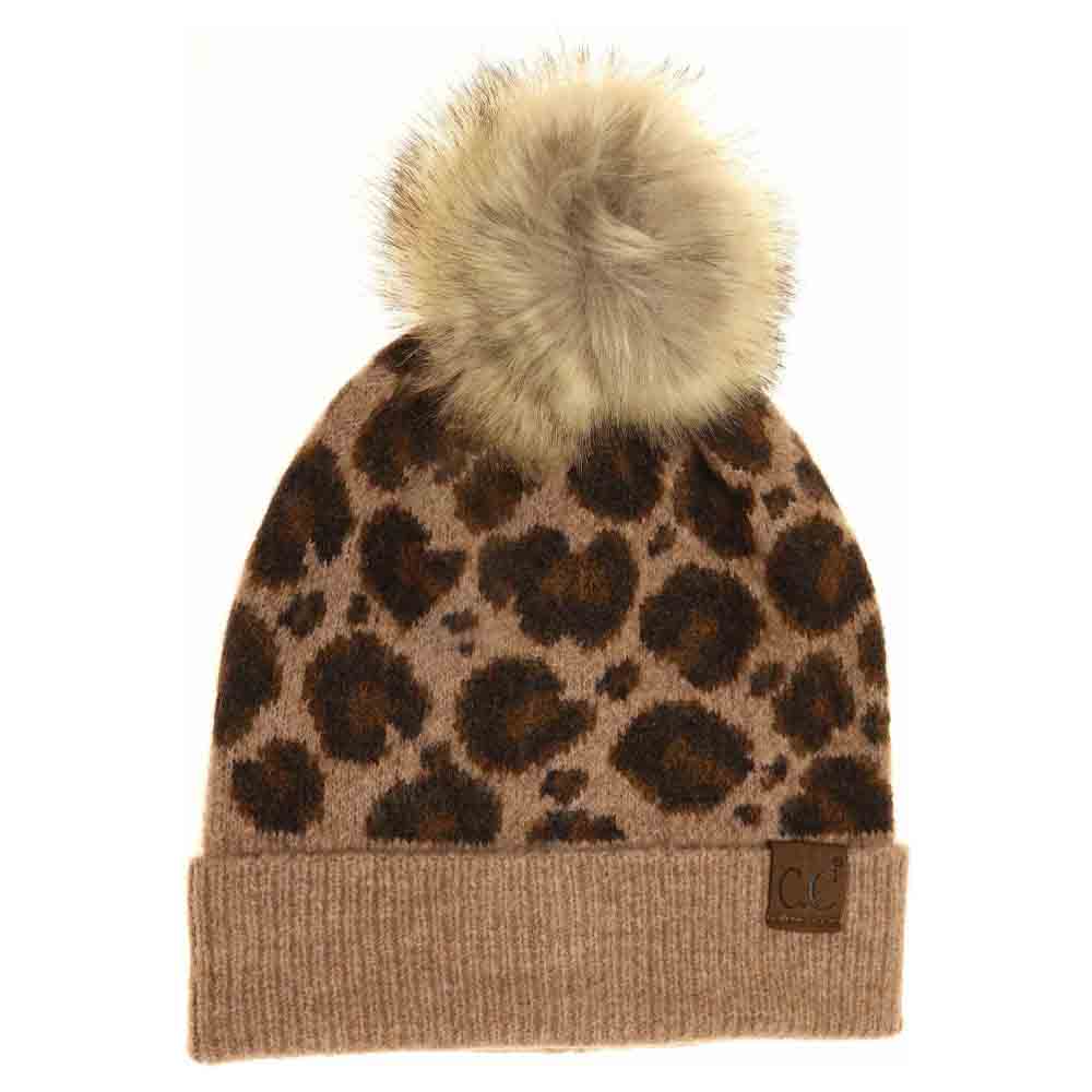 Taupe Leopard Pattern Faux Fur Pom Beanie combines fashion-forward design with cozy warmth. Made from soft, luxurious faux fur, this beanie showcases a striking leopard print that elevates any winter outfit. The fluffy pom adds a playful touch while enhancing comfort. Expertly crafted, it offers both style and functionality, making it an ideal choice for cold-weather wear.