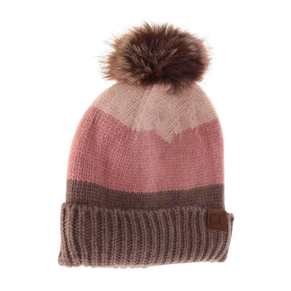 Taupe C.C Multi Color Block Stripes Pom Beanie, wear it before running out the door into the cool air to keep yourself warm and toasty and look absolutely beautiful. You’ll want to reach for this toasty beanie to keep you incredibly warm everywhere and every occasion. Accessorize the fun way with this pom hat.