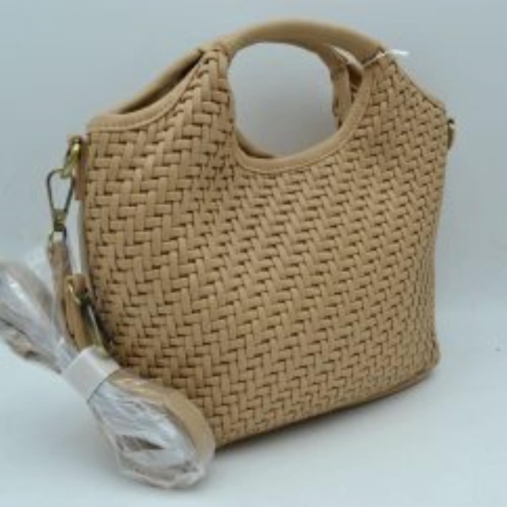 Taupe Elevate your everyday style with this versatile woven handbag, designed to seamlessly transition from mornings on the go to casual evenings out. Featuring a unique basket-weave texture that adds a touch of sophisticated craftsmanship, this bag balances a modern silhouette with timeless appeal. It is crafted with integrated, cut-out top handles for a sleek look, and it includes a detachable, adjustable shoulder strap that allows you to effortlessly switch between a classic handbag, a relaxed shoulder b