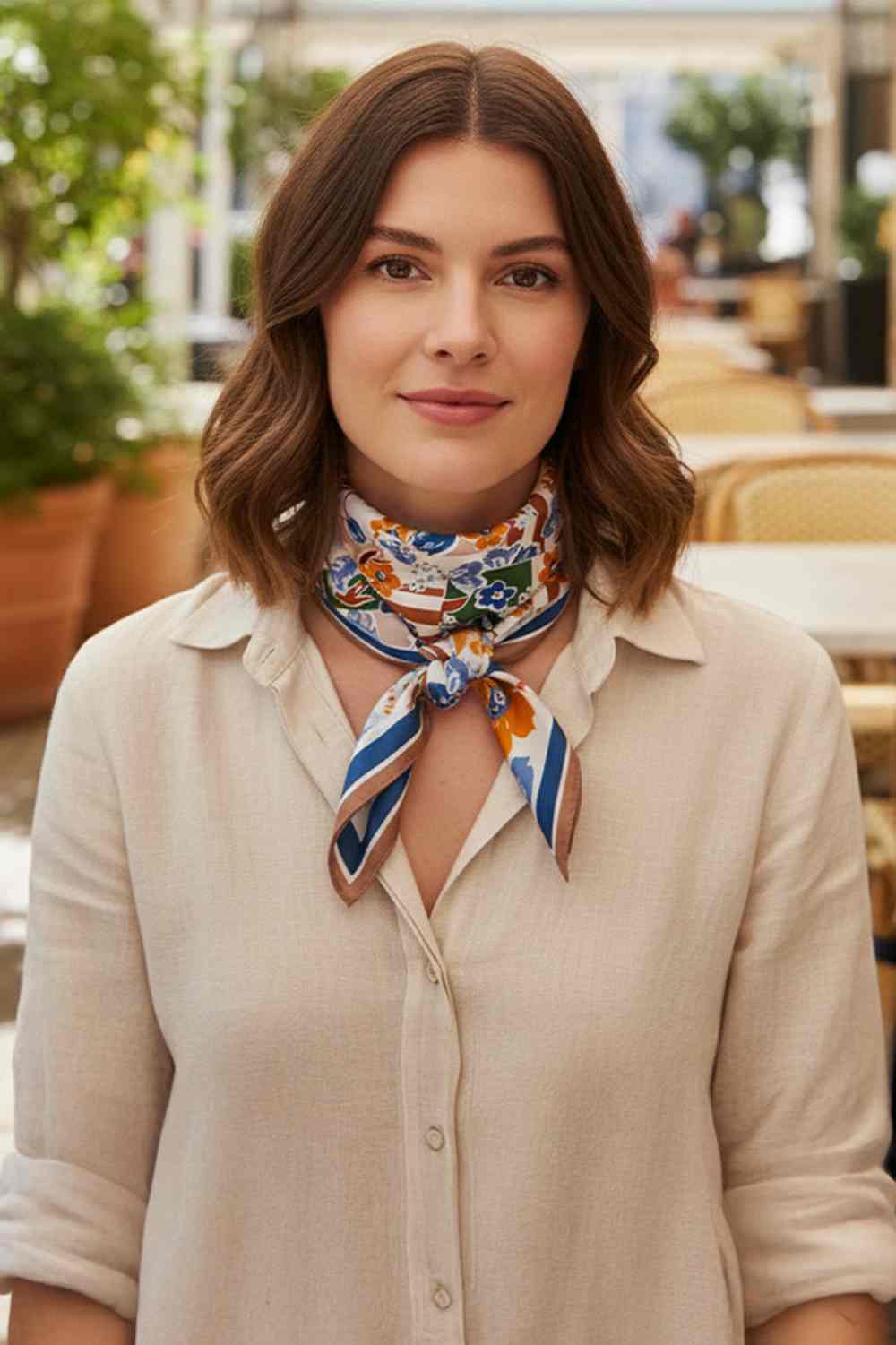 Taupe Elevate your accessory game with this versatile bandana scarf featuring vibrant floral and geometric patterns. Crafted from 100% lightweight polyester with a silky finish, it drapes beautifully and feels luxurious against your skin. The generous 27.5" x 27.5" square size offers endless styling possibilities wear it as a headscarf, neck wrap, or tie it to your bag for an instant pop of color. Perfect for all seasons, this easy-care piece transitions seamlessly from casual to chic. An essential addition