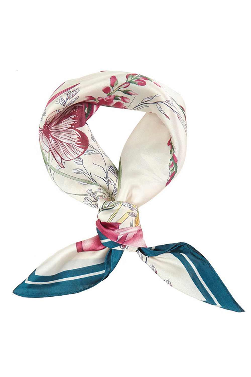 Teal Brighten your summer style with this charming Floral Garden Print Bandana. Crafted from lightweight 100% polyester, this versatile 27.5" x 27.5" square scarf is perfect for warm weather wear. Tie it around your neck, wear it as a headwrap, or style it as a chic accessory the possibilities are endless. The vibrant floral design brings a fresh, garden-inspired touch to any outfit. Ideal for travel, outdoor adventures, or everyday elegance.