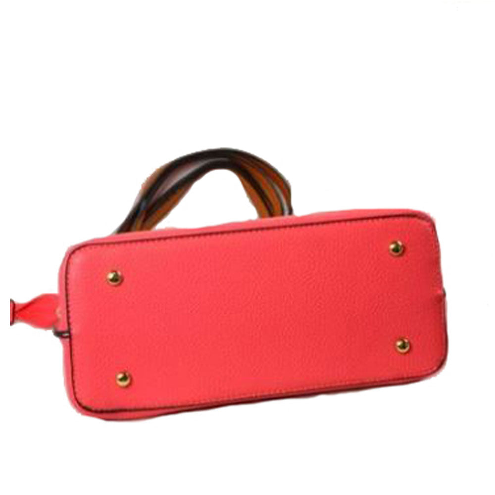 Pink Textured Faux Leather Horseshoe Handle Women's Tote Bag, featuring an eye-catching textured faux leather exterior and a horseshoe-shaped handle. The bag has a spacious interior, perfect for days when you need to carry a lot of items. Its structure and design ensure that your items will stay secure even on the go.