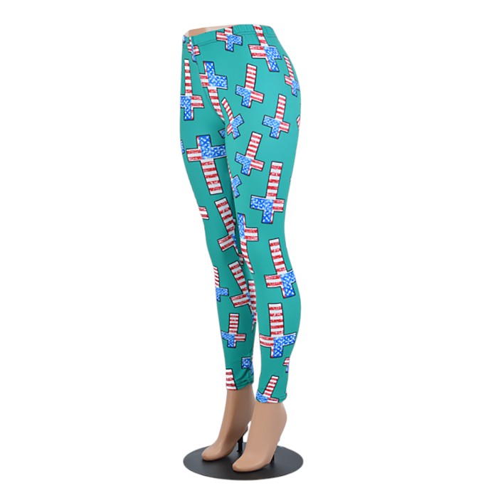 American flag cross pattern leggings - Turquoise - leggings