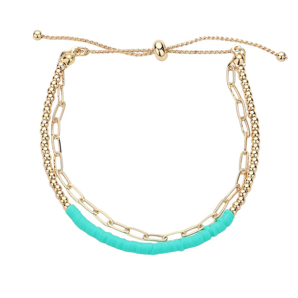 Turquoise Heishi Beaded Pull Tie Cinch Bracelet, is the perfect accessory for any outfit. Made with high-quality materials and featuring a unique pull-tie design, this bracelet is both stylish and functional. Easily adjust the fit to your liking, providing both comfort and convenience. An ideal gift choice for someone you love.