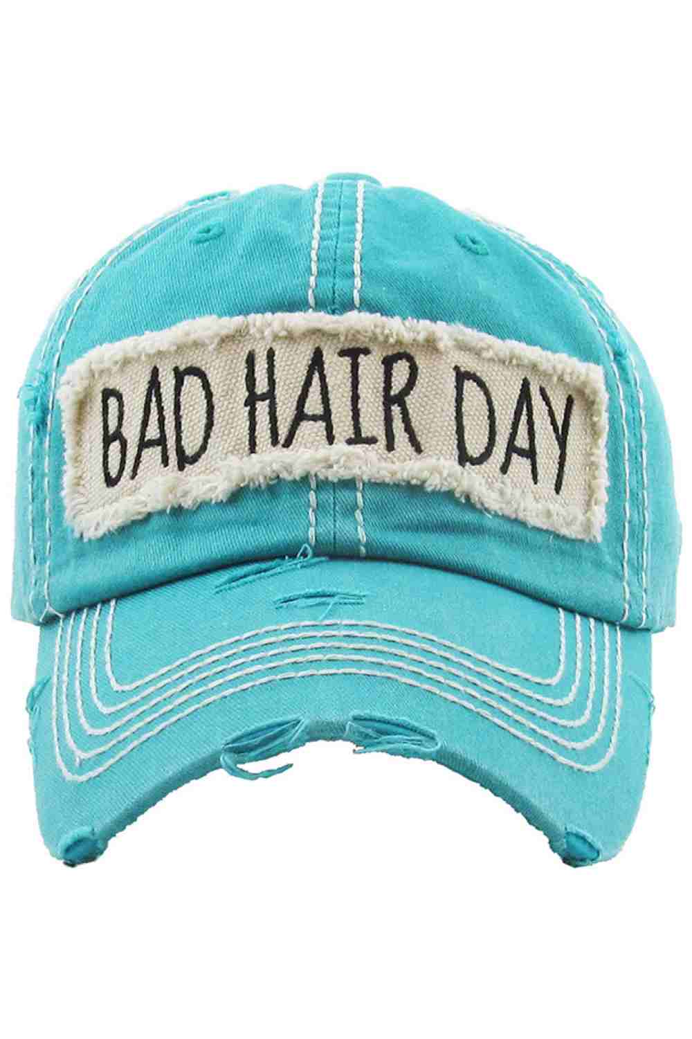 Turquoise Keep it casual and playful with the BAD HAIR DAY Washed Vintage Baseball Cap, featuring a relaxed, worn-in style that adds personality to any outfit. Designed with a classic curved brim and comfortable fit, it’s the perfect go-to accessory for effortless everyday wear.